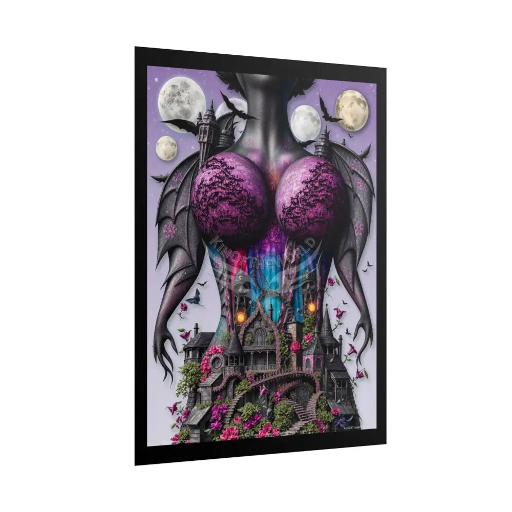 Gothic Moon Bra Village Cottage Art Print (Ombre Sunset Floral Gardens) Yellow - Rolled Poster Poster