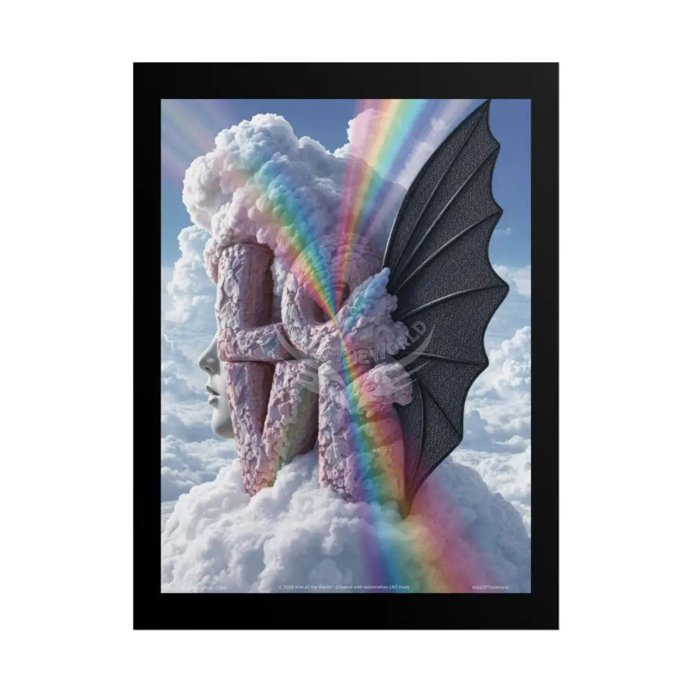 Gothic Moon Rainbow ’LOVE’ Cloudy Surreal Iridescent - Framable Wall Art for Home or Office (Rolled Poster) 18″ x 24″