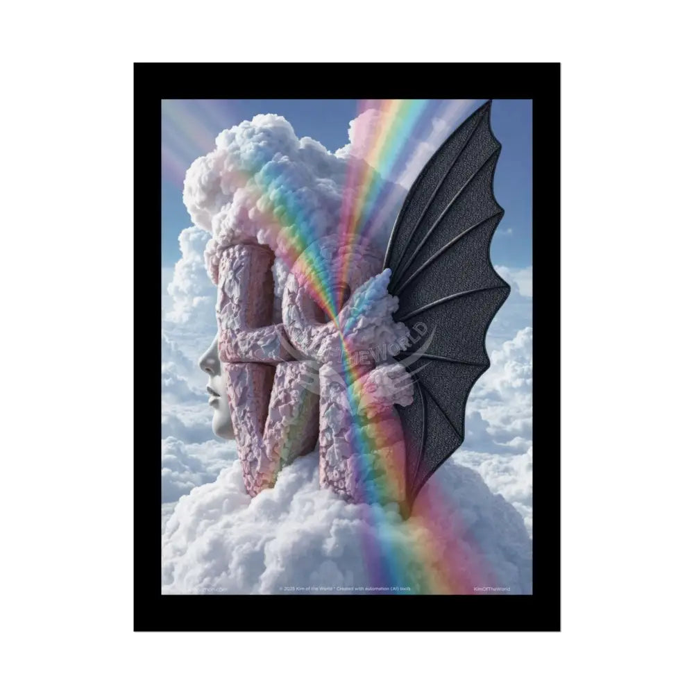 Gothic Moon Rainbow ’LOVE’ Cloudy Surreal Iridescent - Framable Wall Art for Home or Office (Rolled Poster) 18″ x 24″
