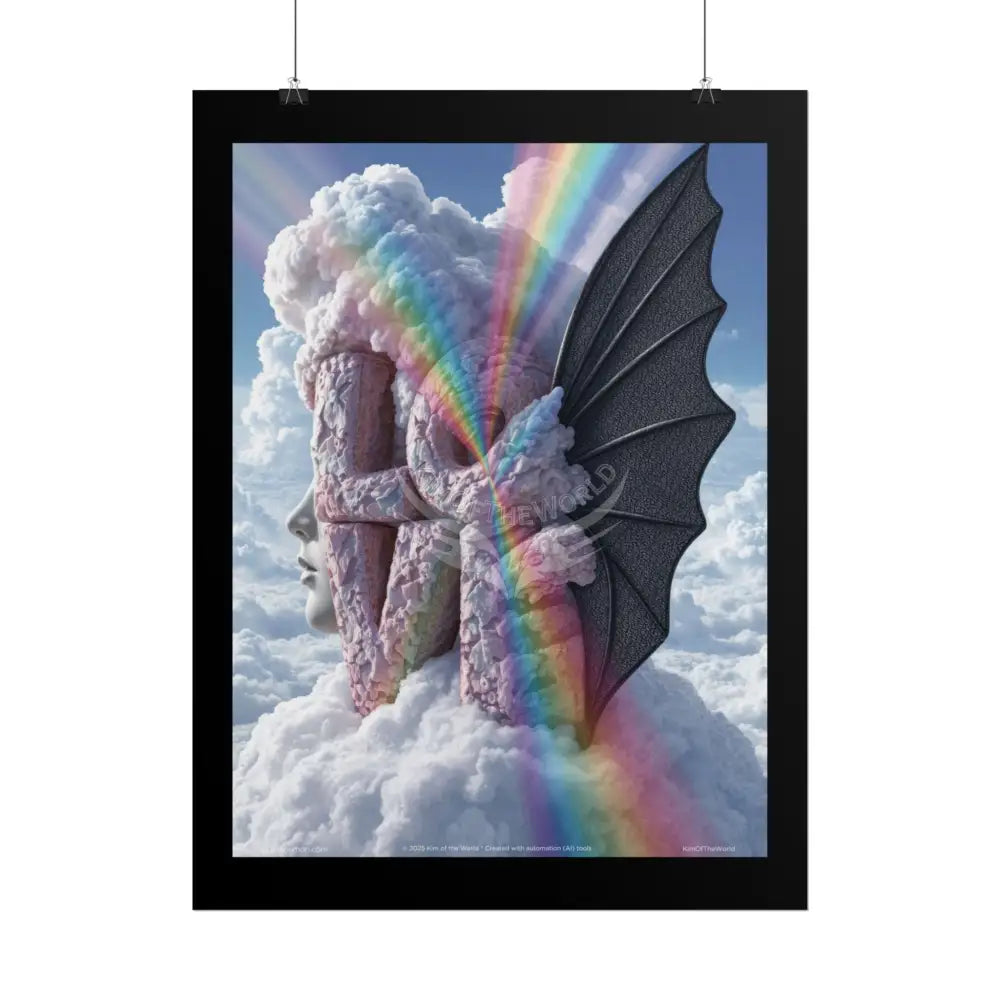 Gothic Moon Rainbow ’LOVE’ Cloudy Surreal Iridescent - Framable Wall Art for Home or Office (Rolled Poster) Poster