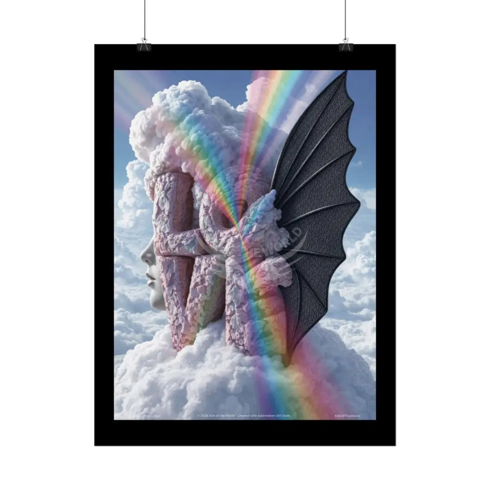Gothic Moon Rainbow ’LOVE’ Cloudy Surreal Iridescent - Framable Wall Art for Home or Office (Rolled Poster) Poster