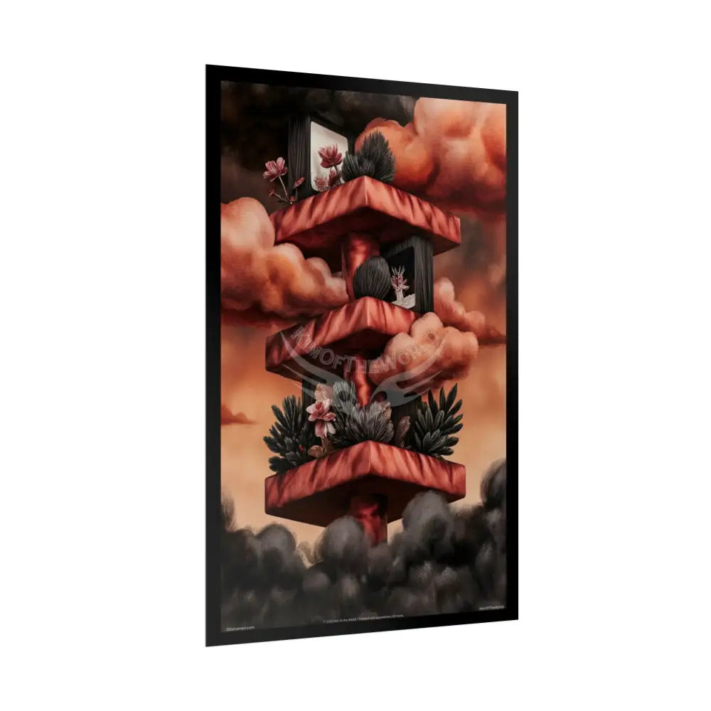 Gothic Orange Balcony Floral Fantasy Poster — Floating Balconies Art Print Poster