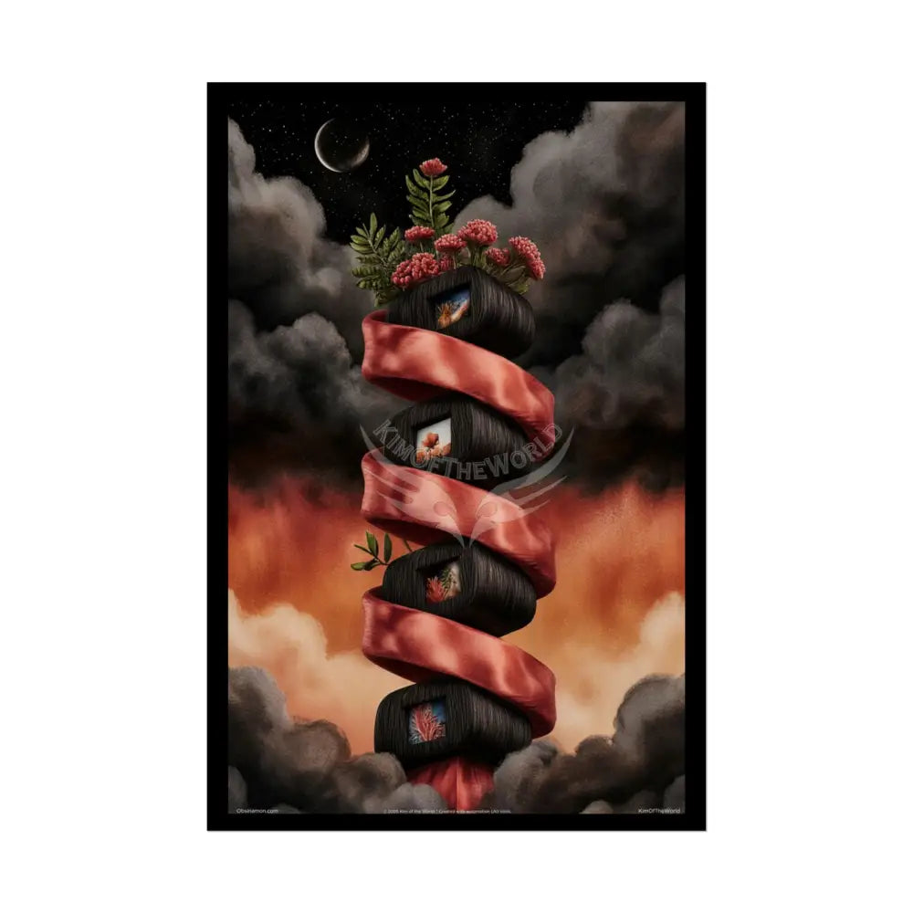 Gothic Orange Balcony Floral Fantasy Poster — Floating Balconies Art Print 20″ x 30″ (Vertical) / Semi Glossy Poster