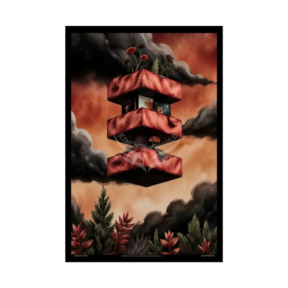 Gothic Orange Balcony Floral Fantasy Poster — Floating Balconies Art Print 20″ x 30″ (Vertical) / Semi Glossy Poster