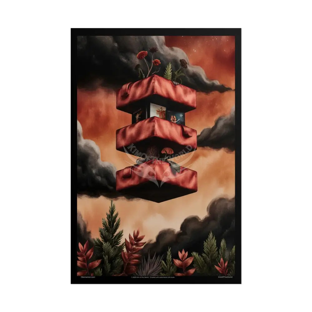 Gothic Orange Balcony Floral Fantasy Poster — Floating Balconies Art Print 24’’ x 36’’ (Vertical) / Matte Poster