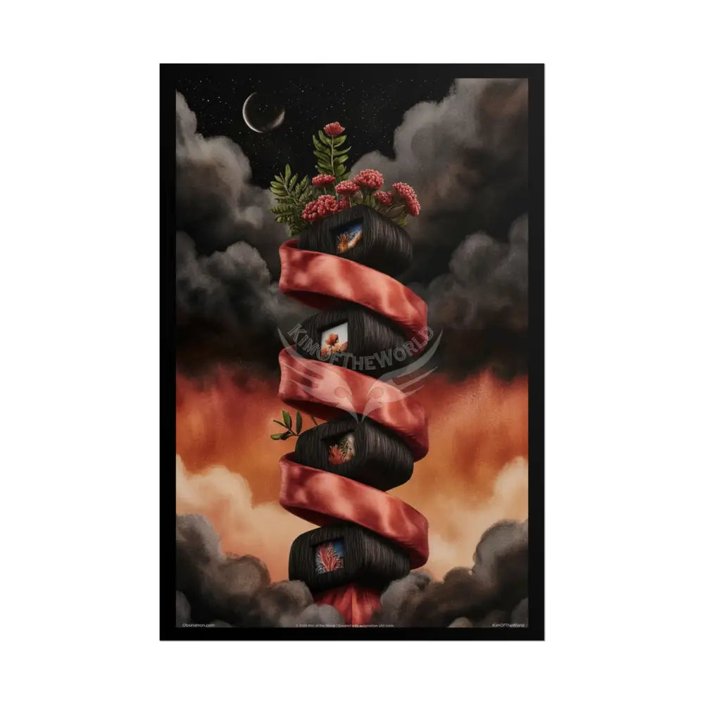 Gothic Orange Balcony Floral Fantasy Poster — Floating Balconies Art Print 24’’ x 36’’ (Vertical) / Matte Poster