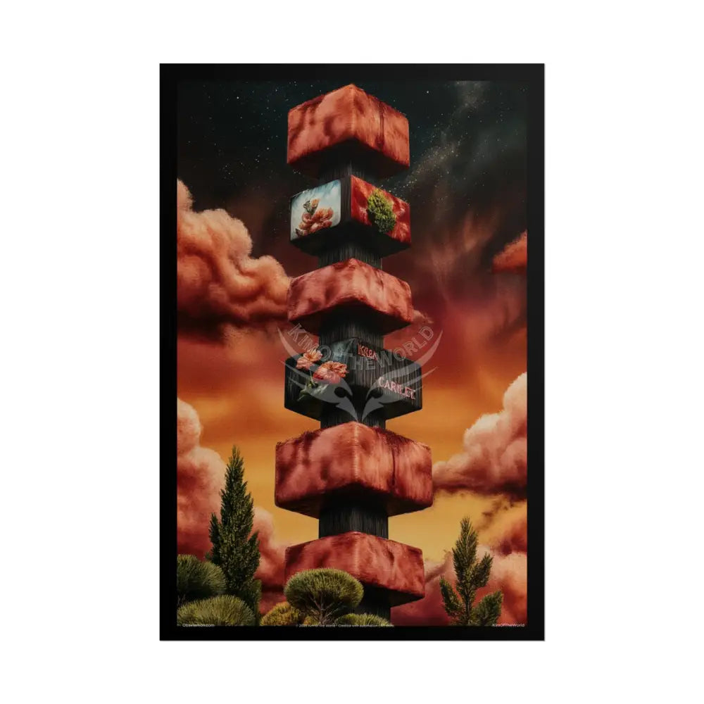 Gothic Orange Balcony Floral Fantasy Poster — Floating Balconies Art Print 24’’ x 36’’ (Vertical) / Matte Poster