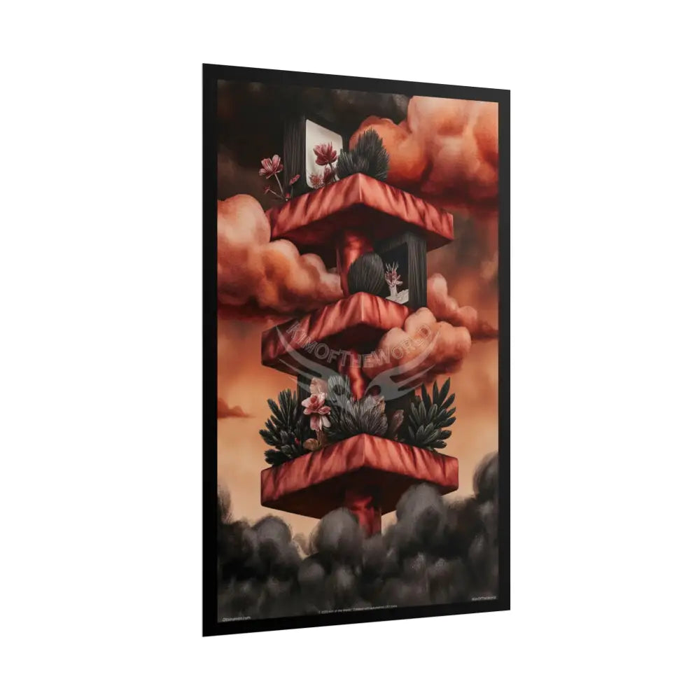 Gothic Orange Balcony Floral Fantasy Poster — Floating Balconies Art Print Poster