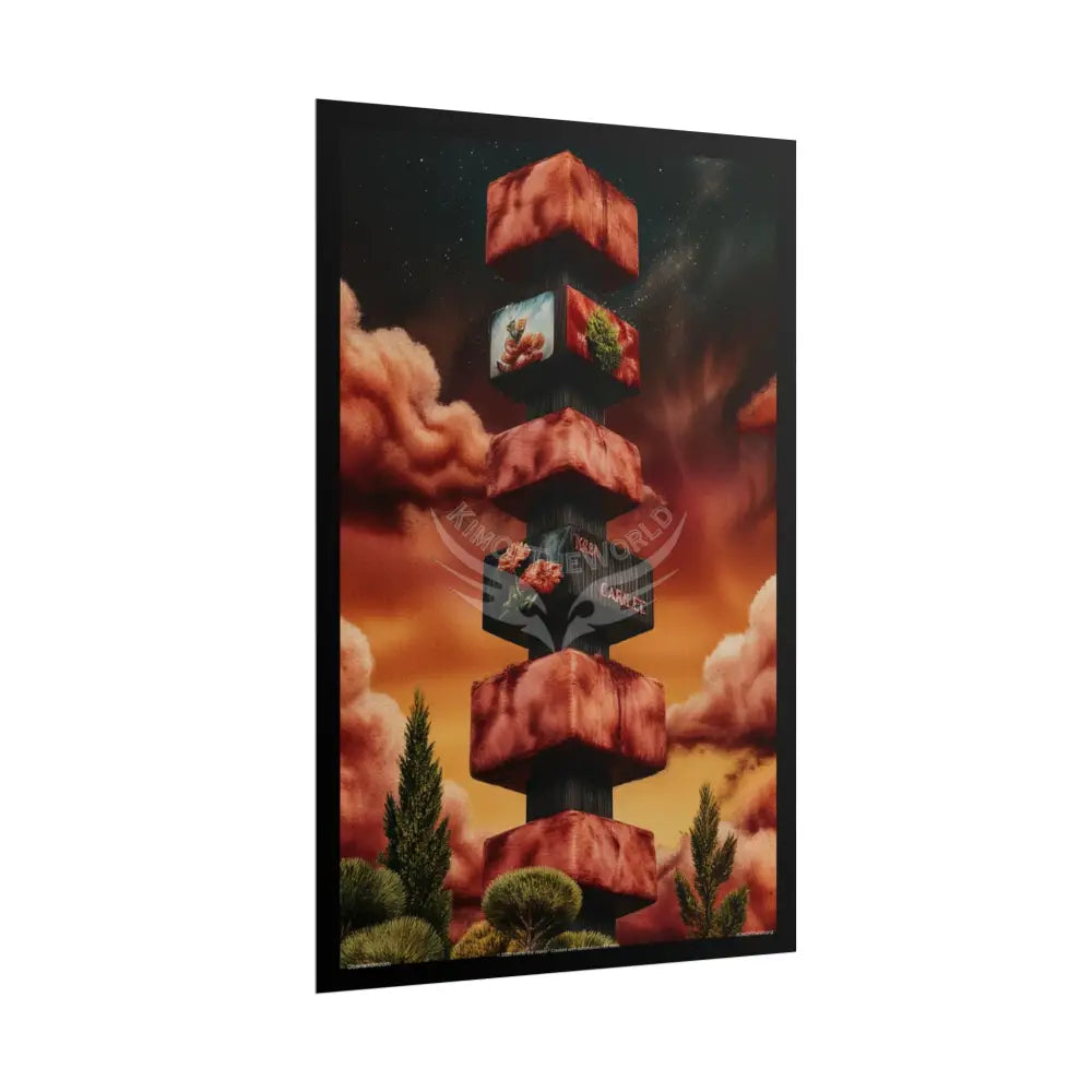 Gothic Orange Balcony Floral Fantasy Poster — Floating Balconies Art Print Poster