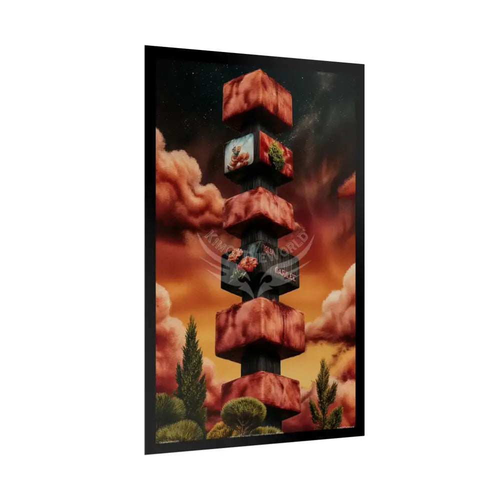 Gothic Orange Balcony Floral Fantasy Poster — Floating Balconies Art Print Poster