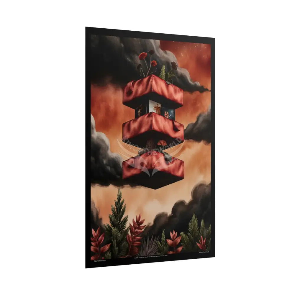 Gothic Orange Balcony Floral Fantasy Poster — Floating Balconies Art Print Poster