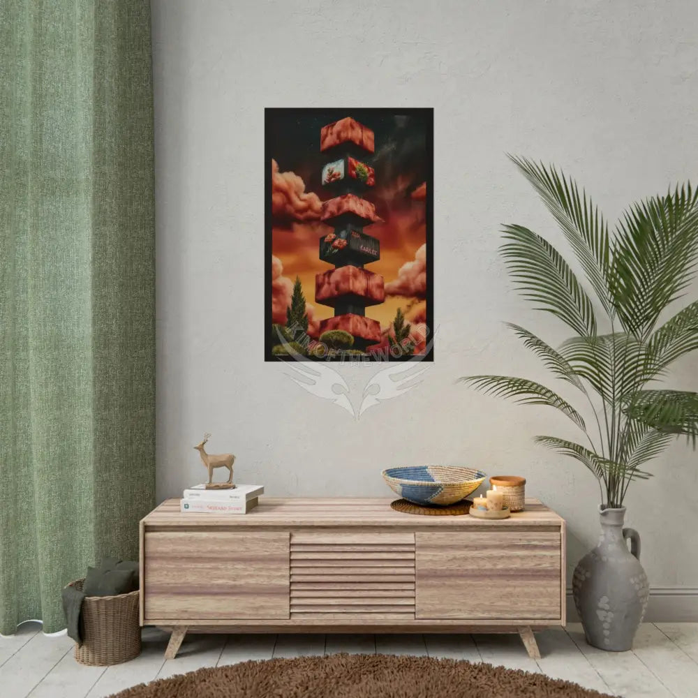 Gothic Orange Balcony Floral Fantasy Poster — Floating Balconies Art Print Poster
