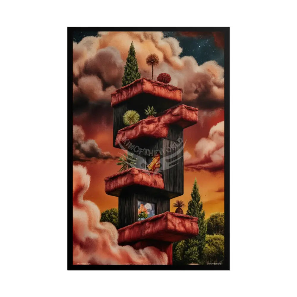 Gothic Orange Fantasy Poster — Floating Balconies Art Print 20″ x 30″ (Vertical) / Matte Poster