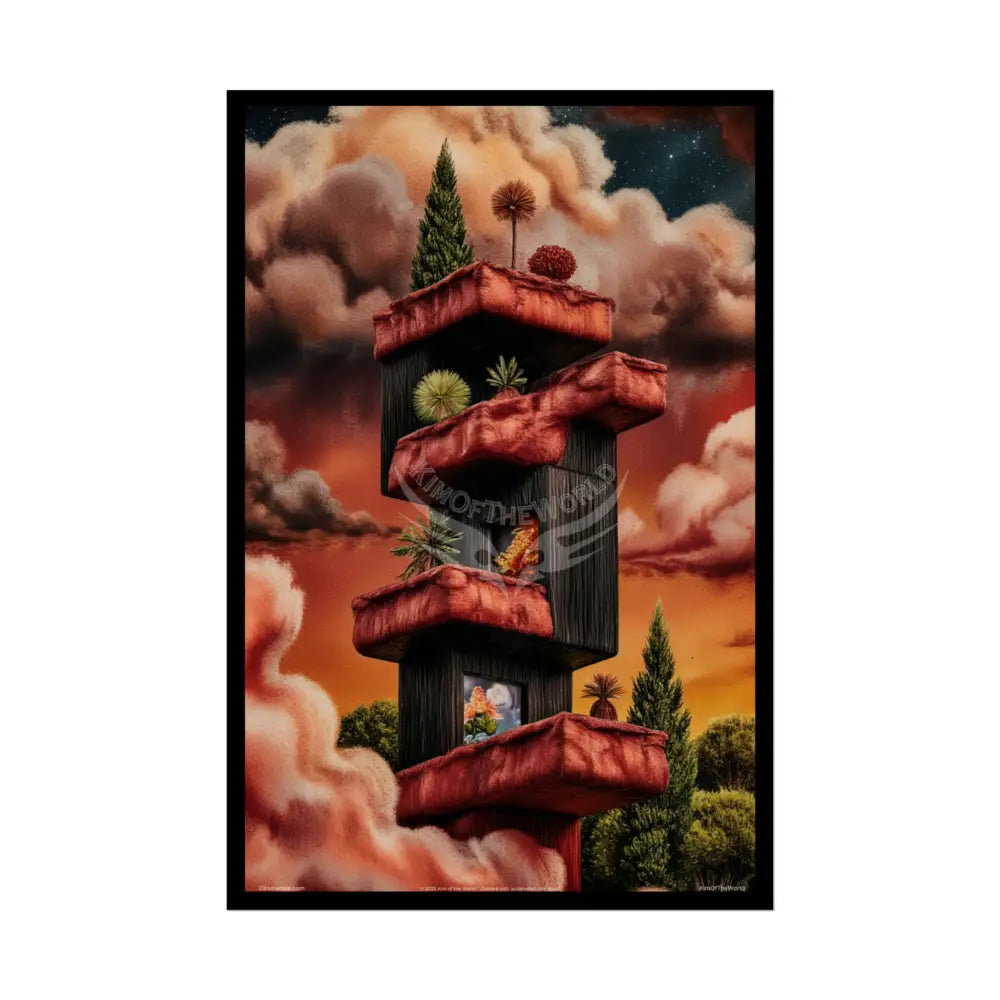 Gothic Orange Fantasy Poster — Floating Balconies Art Print 20″ x 30″ (Vertical) / Semi Glossy Poster