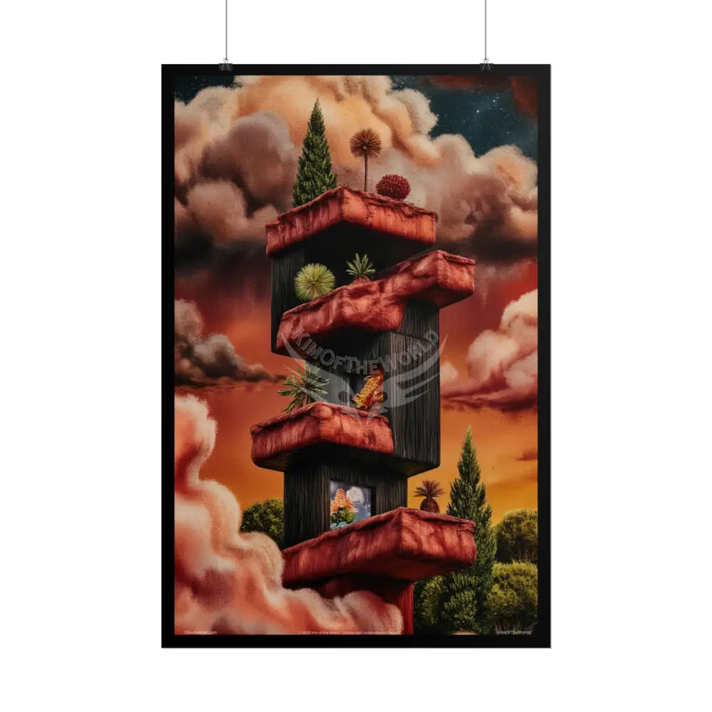 Gothic Orange Fantasy Poster — Floating Balconies Art Print Poster