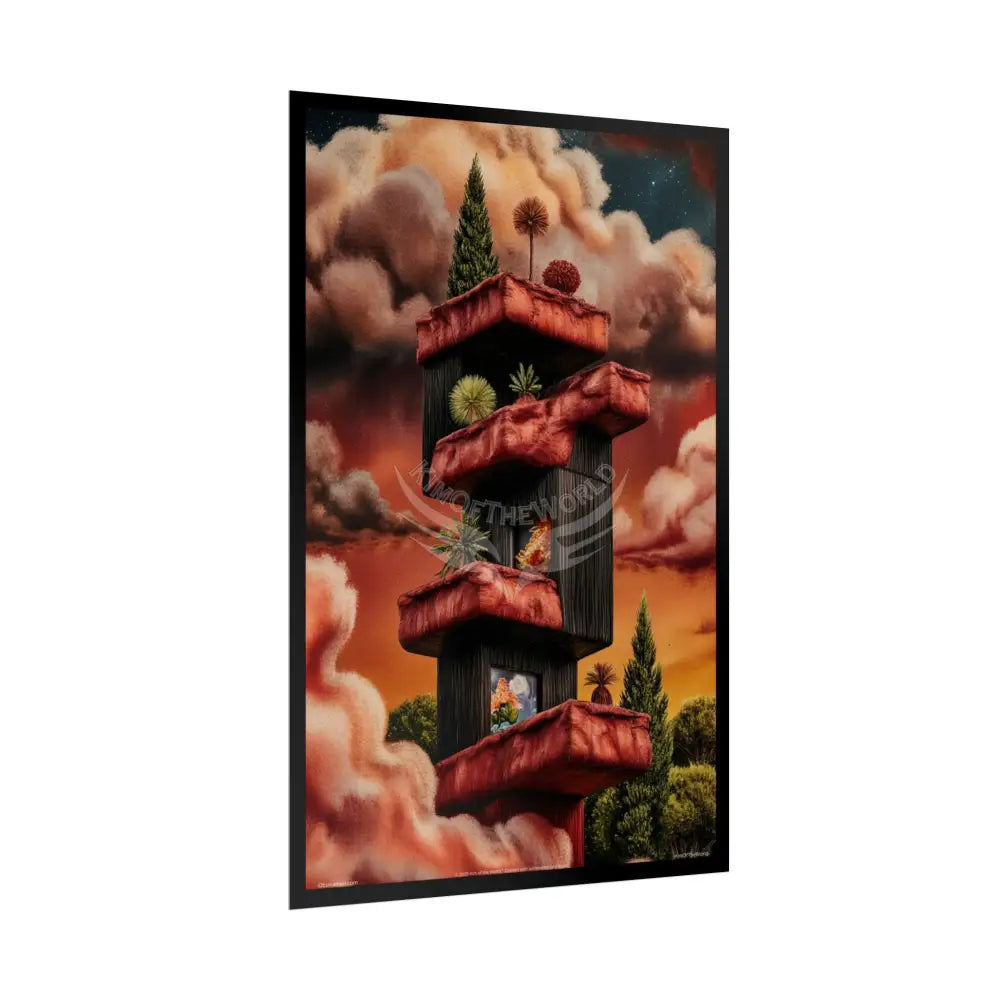 Gothic Orange Fantasy Poster — Floating Balconies Art Print Poster