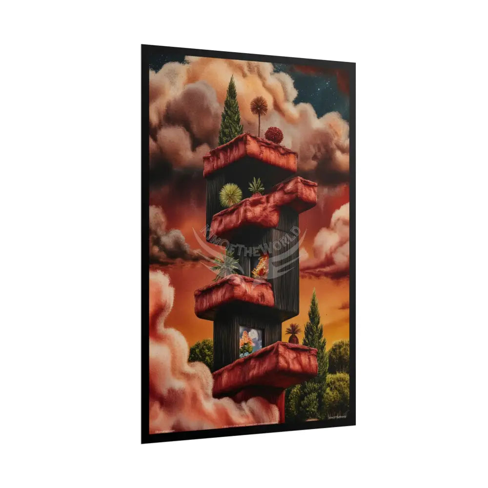 Gothic Orange Fantasy Poster — Floating Balconies Art Print Poster