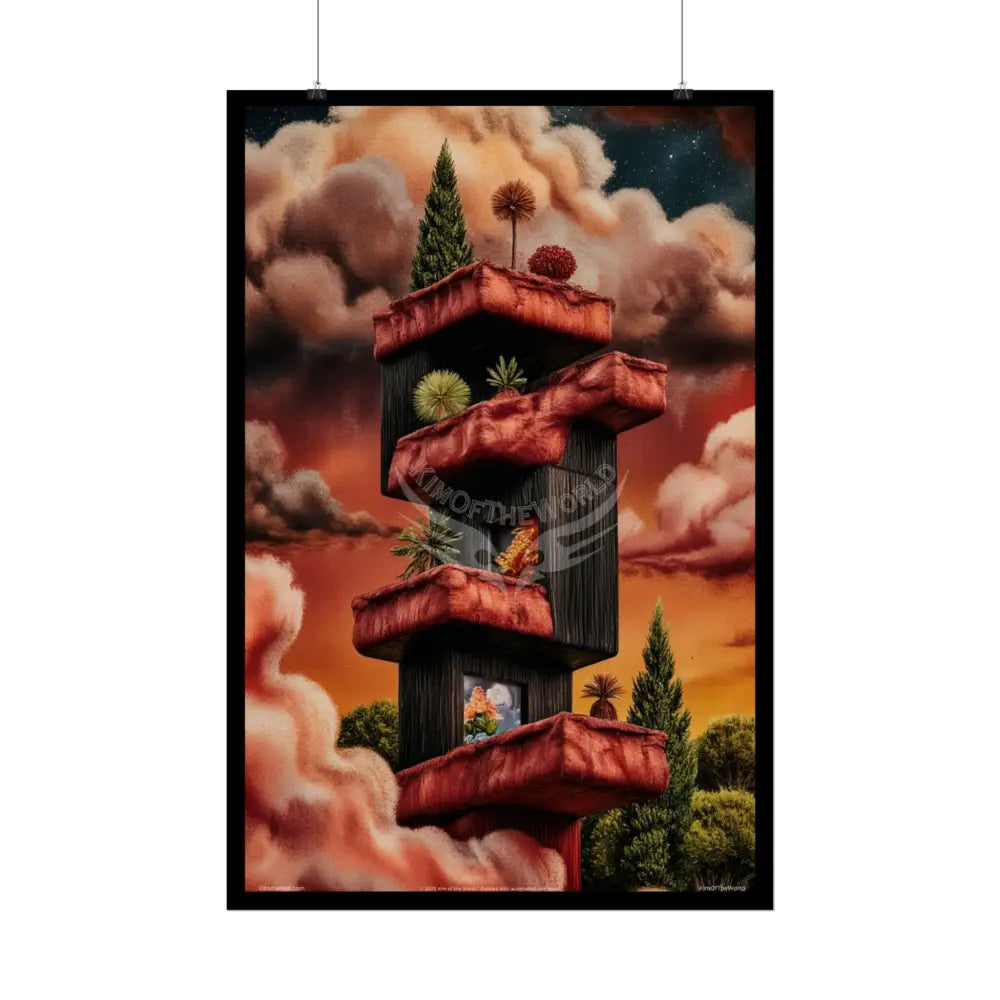 Gothic Orange Fantasy Poster — Floating Balconies Art Print Poster