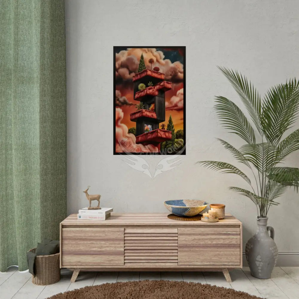 Gothic Orange Fantasy Poster — Floating Balconies Art Print Poster