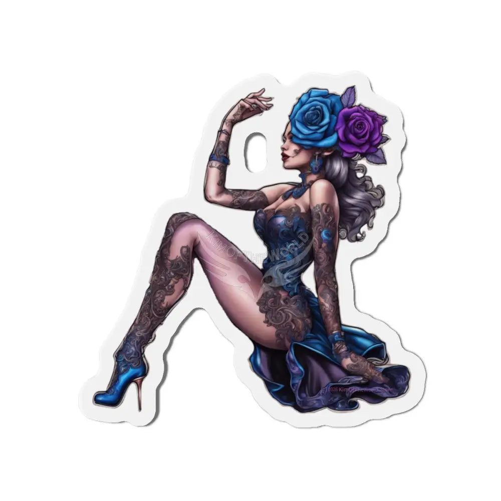 Gothic Pin-Up Die-Cut Magnet — Blue Rose Tattooed Femme 6’’ × 6’’ / Die-Cut / 1 pc Home Decor