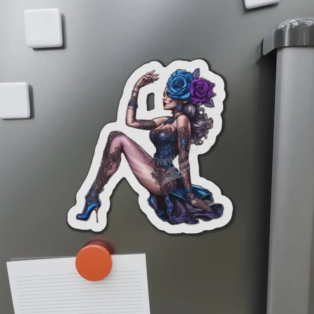 Gothic Pin-Up Die-Cut Magnet — Blue Rose Tattooed Femme 6’’ × 6’’ / Die-Cut / 1 pc Home Decor