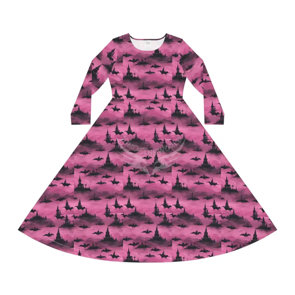 Gothic Pink Black Winged Wallpaper Print Dress – Women’s Long Sleeve AOP L All Over Prints