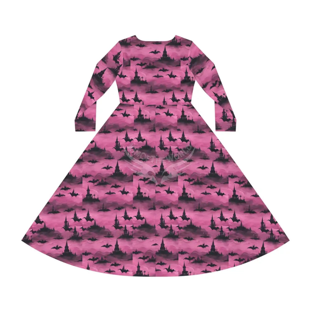 Gothic Pink Black Winged Wallpaper Print Dress – Women’s Long Sleeve AOP L All Over Prints