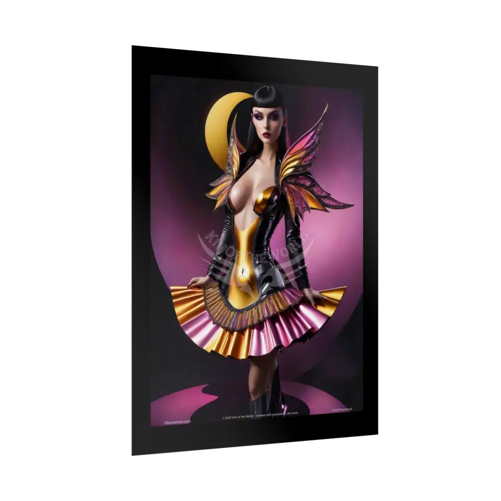 Gothic Pink Fantasy Moon AI Girl - Framable Wall Art for Home or Office (Rolled Poster) Poster