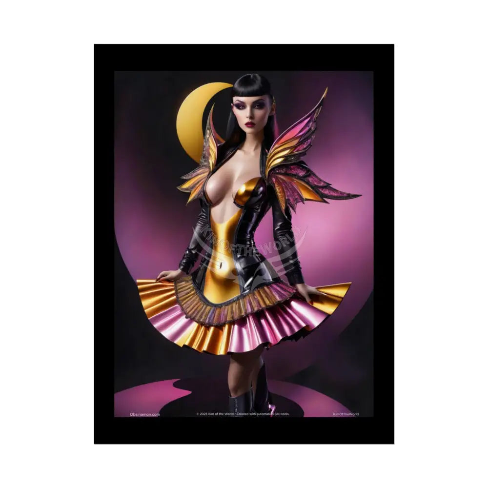 Gothic Pink Fantasy Moon AI Girl - Framable Wall Art for Home or Office (Rolled Poster) 18″ x 24″ (Vertical) / Semi