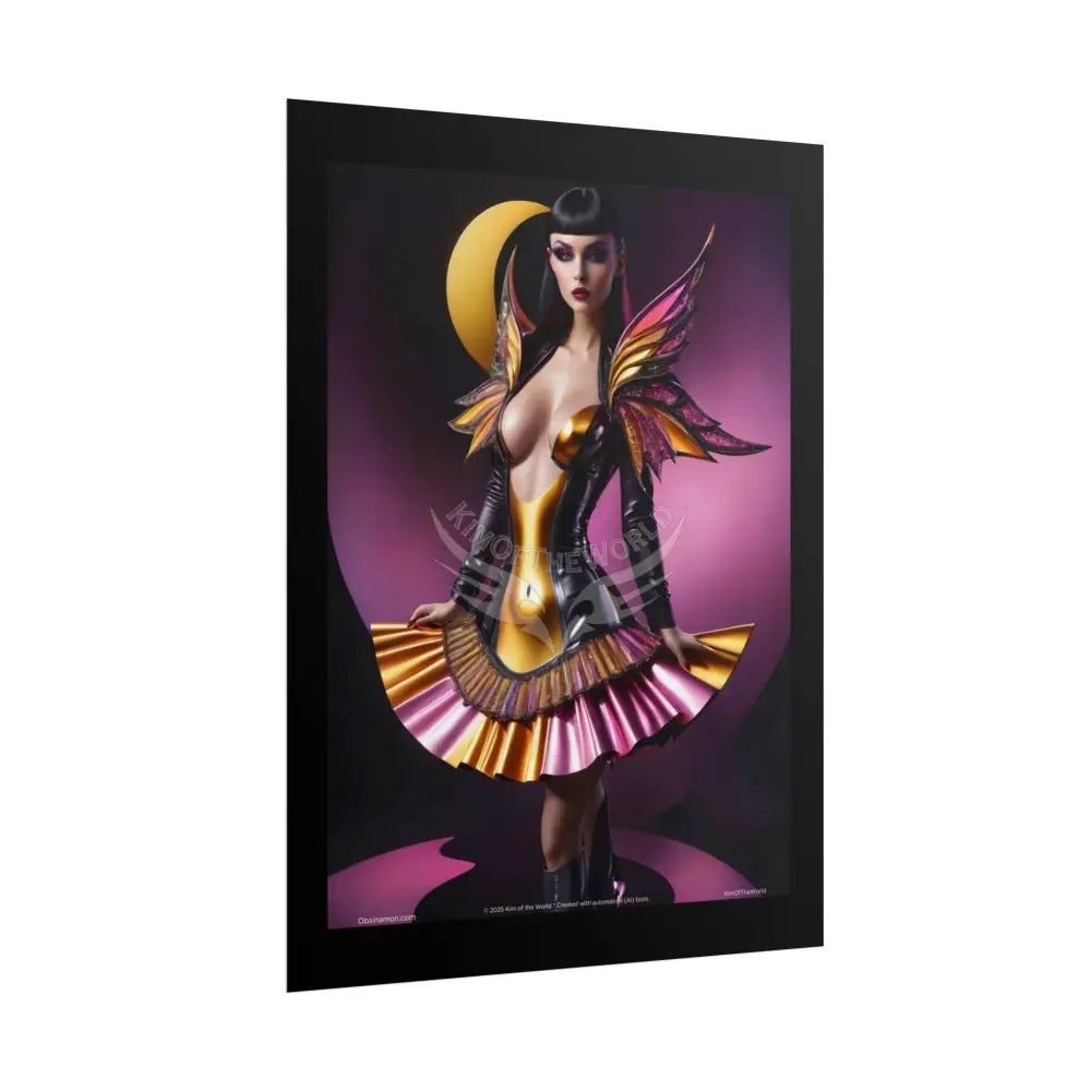 Gothic Pink Fantasy Moon AI Girl - Framable Wall Art for Home or Office (Rolled Poster) Poster