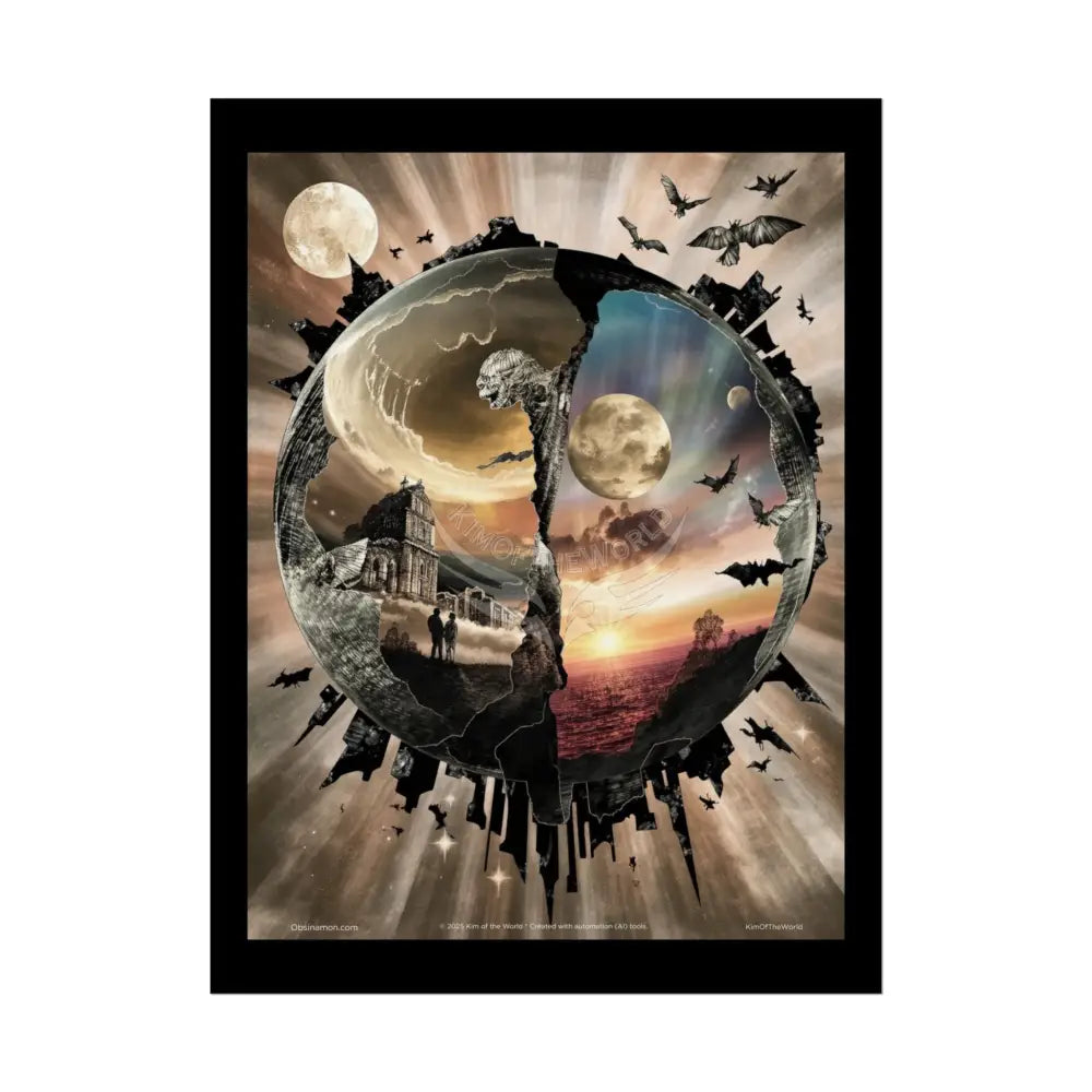 Gothic Planet Orb 3D Imposed Surreal Wonderland Art Poster — 3D Dimensions of Inspiration Rolled Print 18″ x 24″