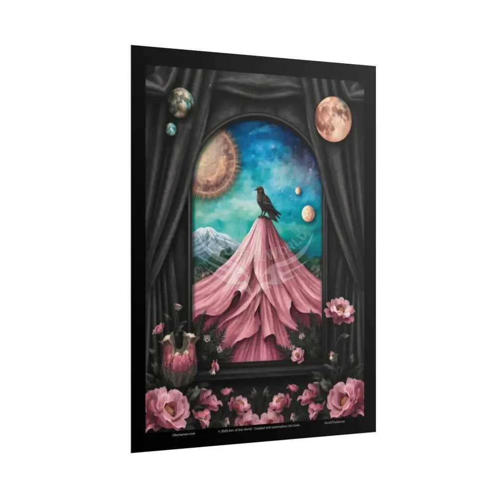 Gothic Raven Bird Celestial Gothic Magic Mashup Floral Crow Art Poster — Surreal Blender Sculpture Print Poster