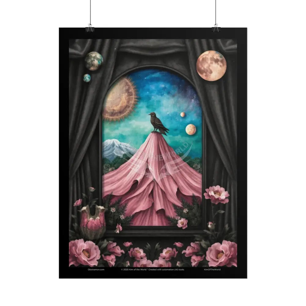 Gothic Raven Bird Celestial Gothic Magic Mashup Floral Crow Art Poster — Surreal Blender Sculpture Print Poster