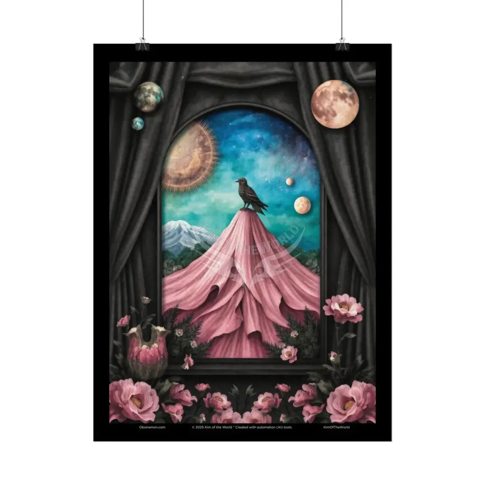 Gothic Raven Bird Celestial Gothic Magic Mashup Floral Crow Art Poster — Surreal Blender Sculpture Print Poster