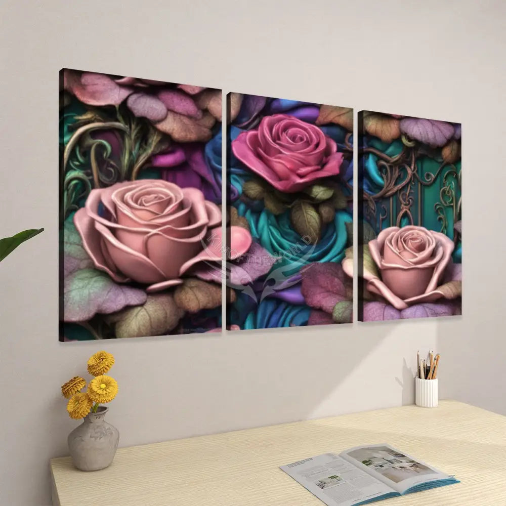 Gothic Roses I - 3 Panels Canvas Prints Wall Art (Set F) 20’’x32’’x3pcs Wall Art