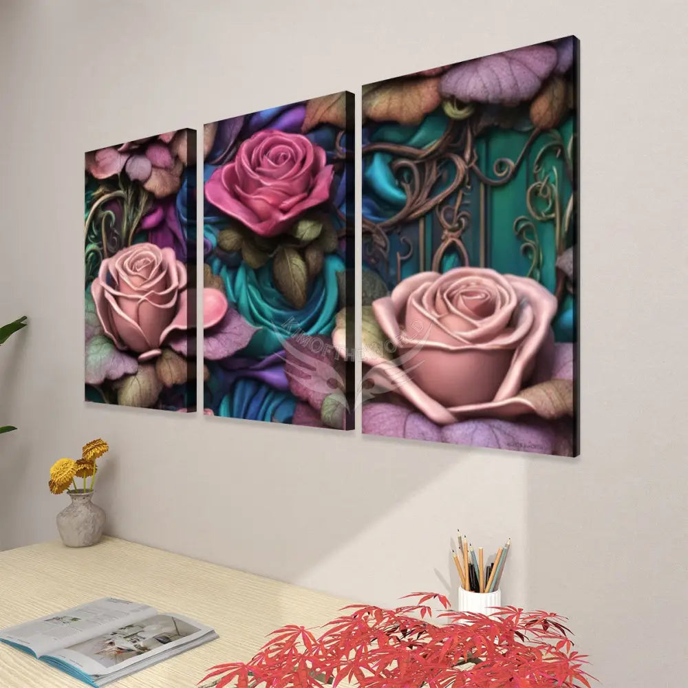 Gothic Roses I - 3 Panels Canvas Prints Wall Art (Set F) 20’’x32’’x3pcs Wall Art