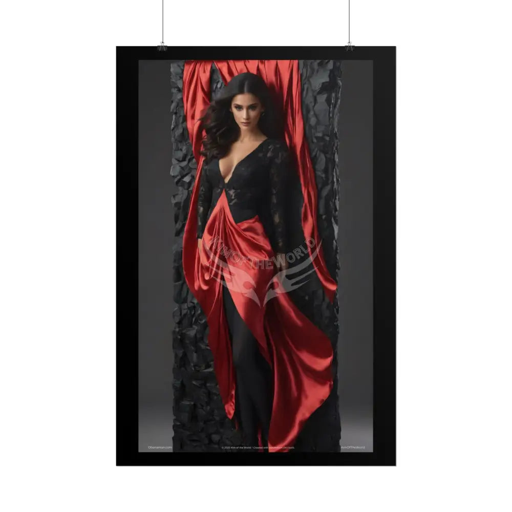 Gothic Satin Art Poster — Black & Red Fashion Bedroom Prints (Rolled) Poster