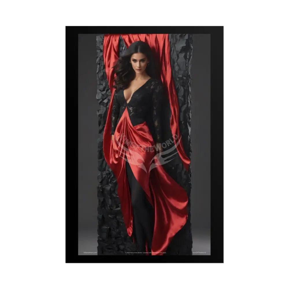 Gothic Satin Art Poster — Black & Red Fashion Bedroom Prints (Rolled) 24’’ x 36’’ (Vertical) / Matte Poster