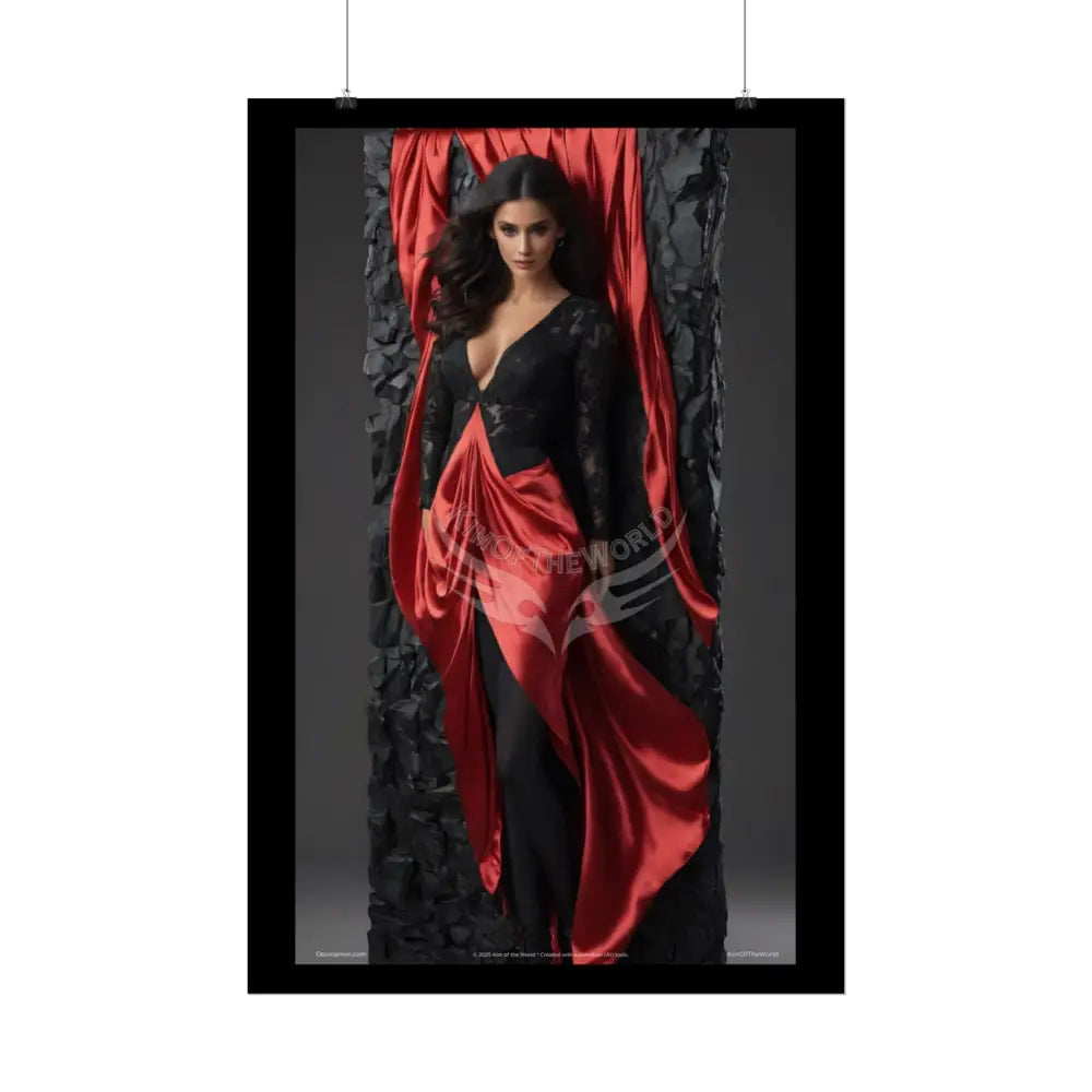 Gothic Satin Art Poster — Black & Red Fashion Bedroom Prints (Rolled) Poster