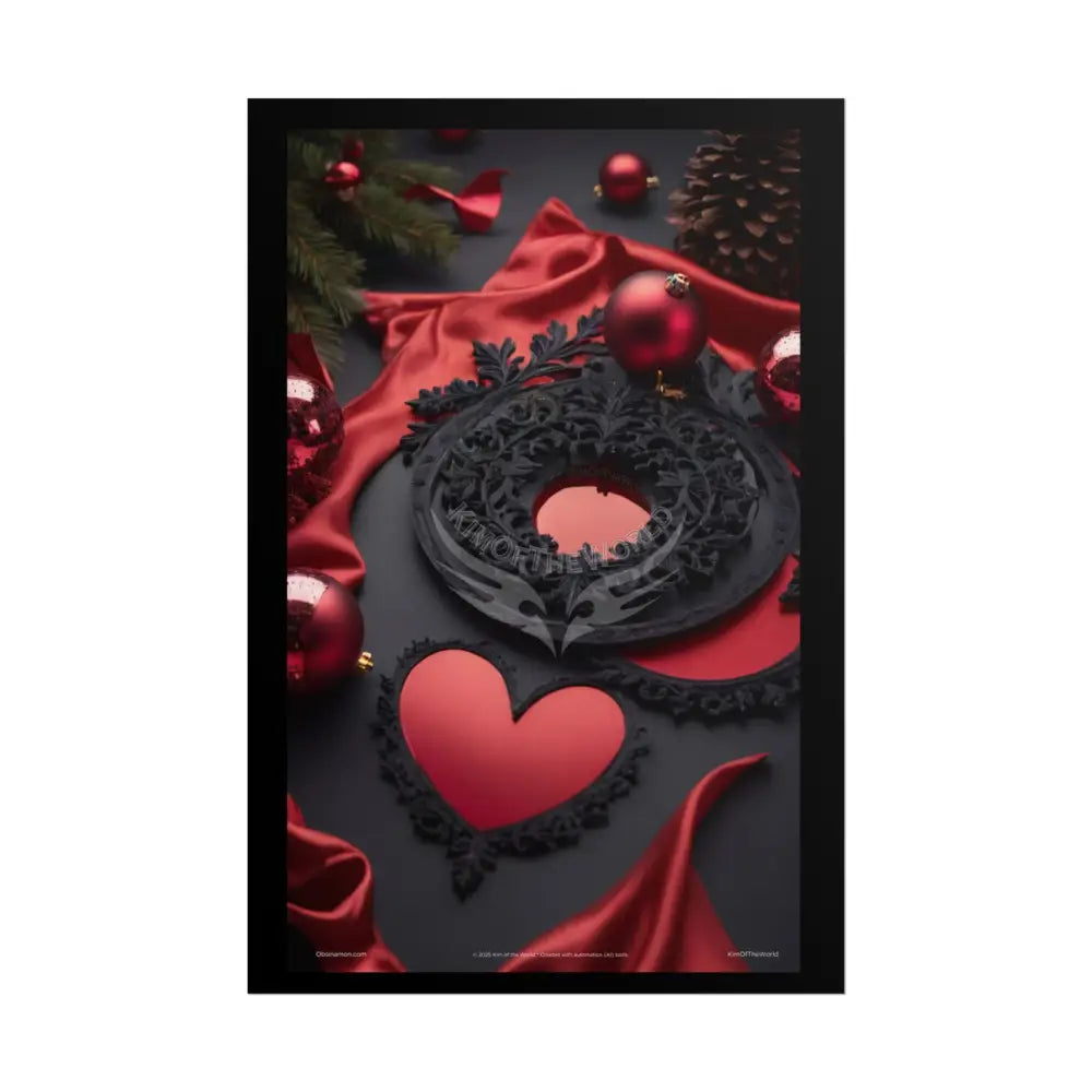Gothic Satin Holiday Art Poster — Black & Red Fashion Bedroom Prints (Rolled) 24’’ x 36’’ (Vertical) / Matte Poster