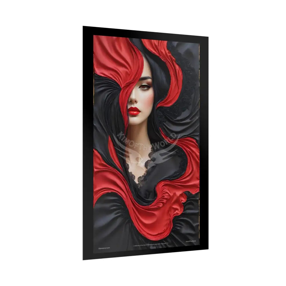 Gothic Satin Lady 3D Cover Art Poster — Black & Red Fashion Bedroom Prints (Rolled) Poster