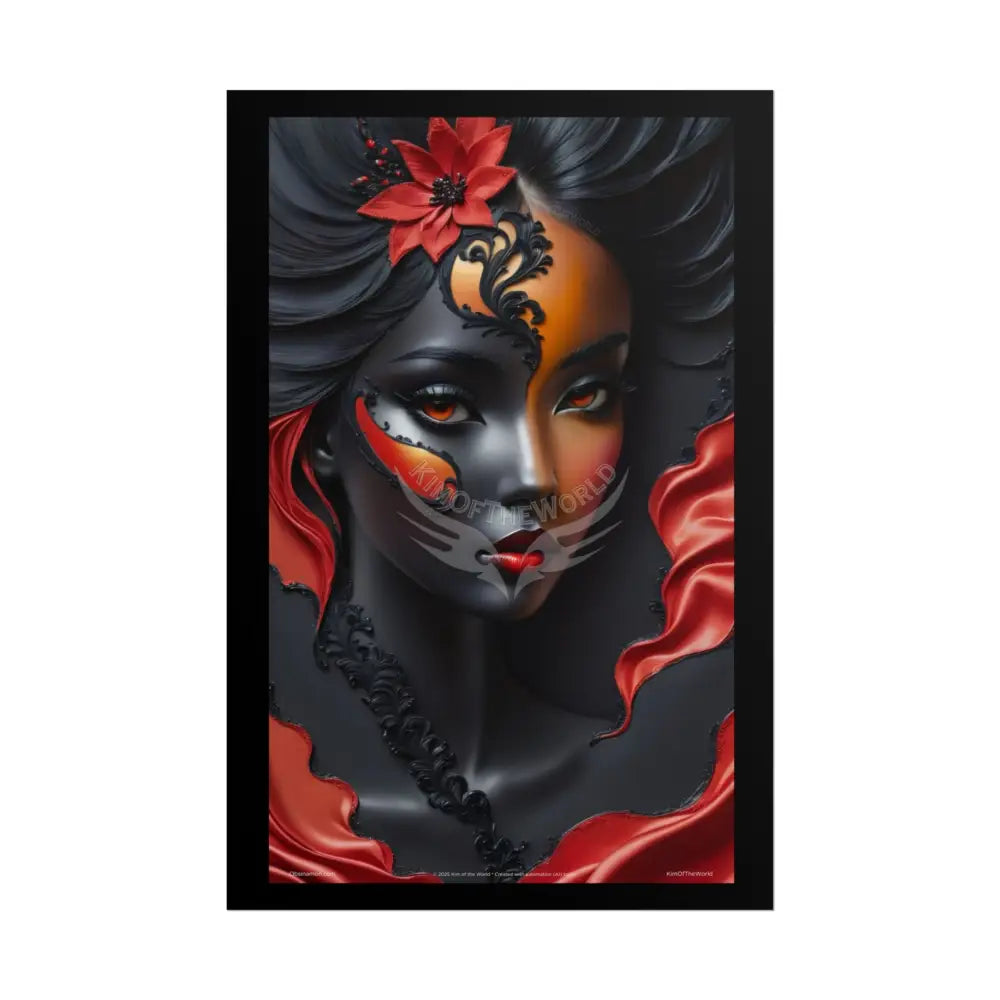 Gothic Satin Lady 3D Cover Art Poster — Black & Red Fashion Bedroom Prints (Rolled) 20″ x 30″ (Vertical) / Matte Poster