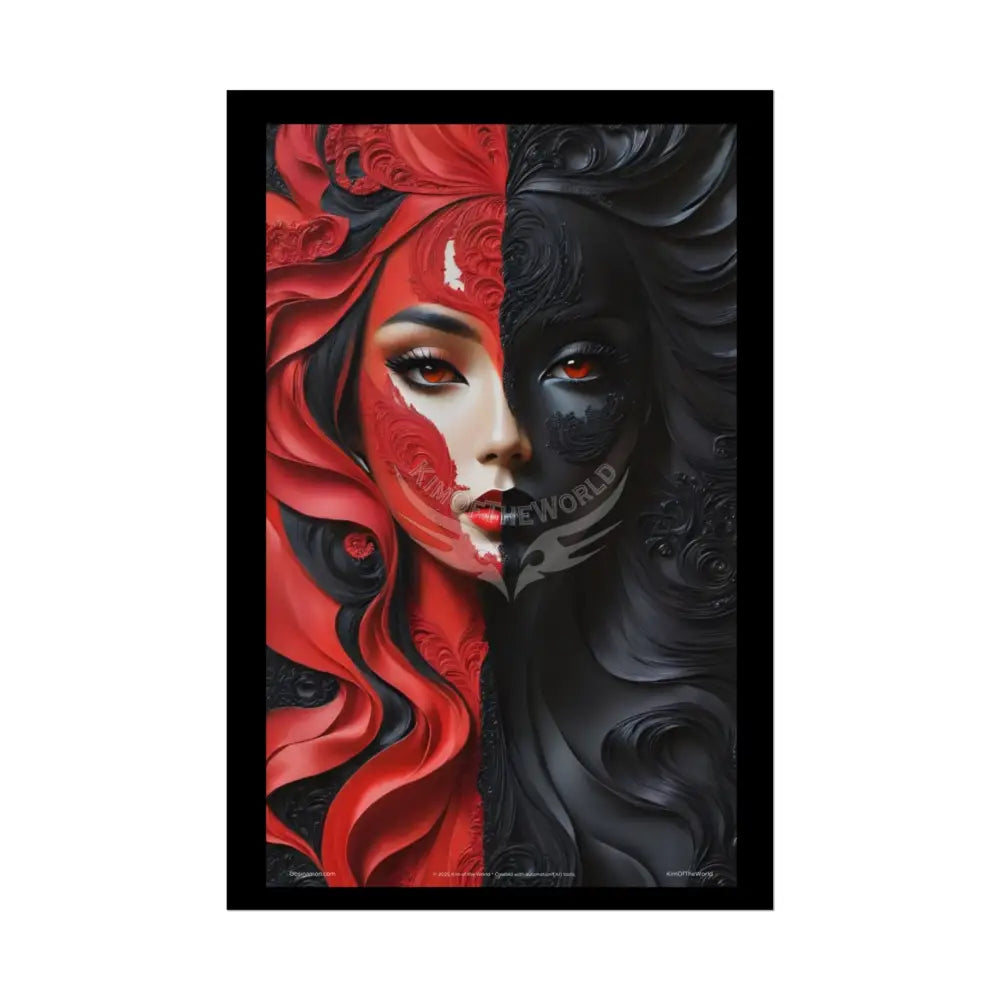 Gothic Satin Lady 3D Cover Art Poster — Black & Red Fashion Bedroom Prints (Rolled) 20″ x 30″ (Vertical) / Semi Glossy
