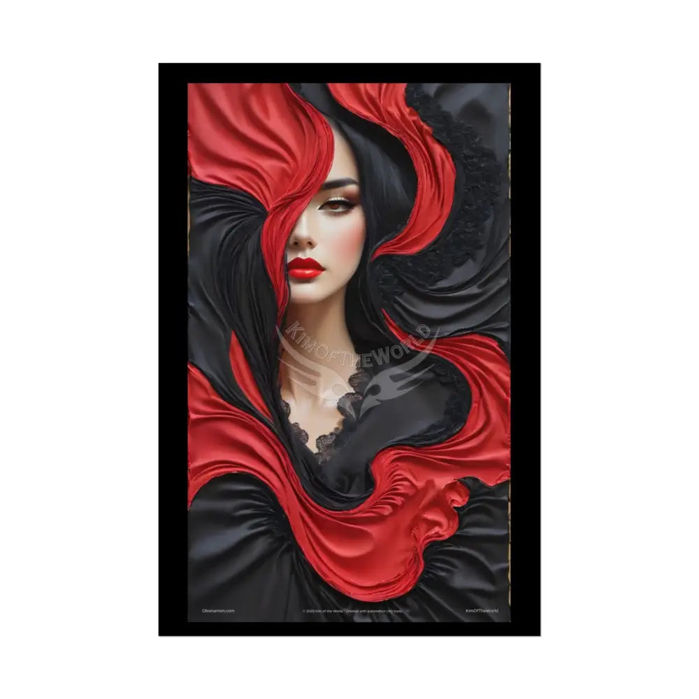 Gothic Satin Lady 3D Cover Art Poster — Black & Red Fashion Bedroom Prints (Rolled) 20″ x 30″ (Vertical) / Semi Glossy