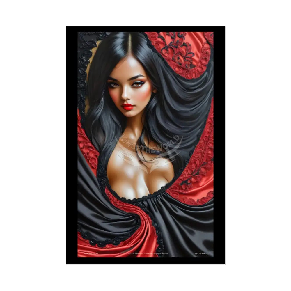 Gothic Satin Lady 3D Cover Art Poster — Black & Red Fashion Bedroom Prints (Rolled) 20″ x 30″ (Vertical) / Semi Glossy