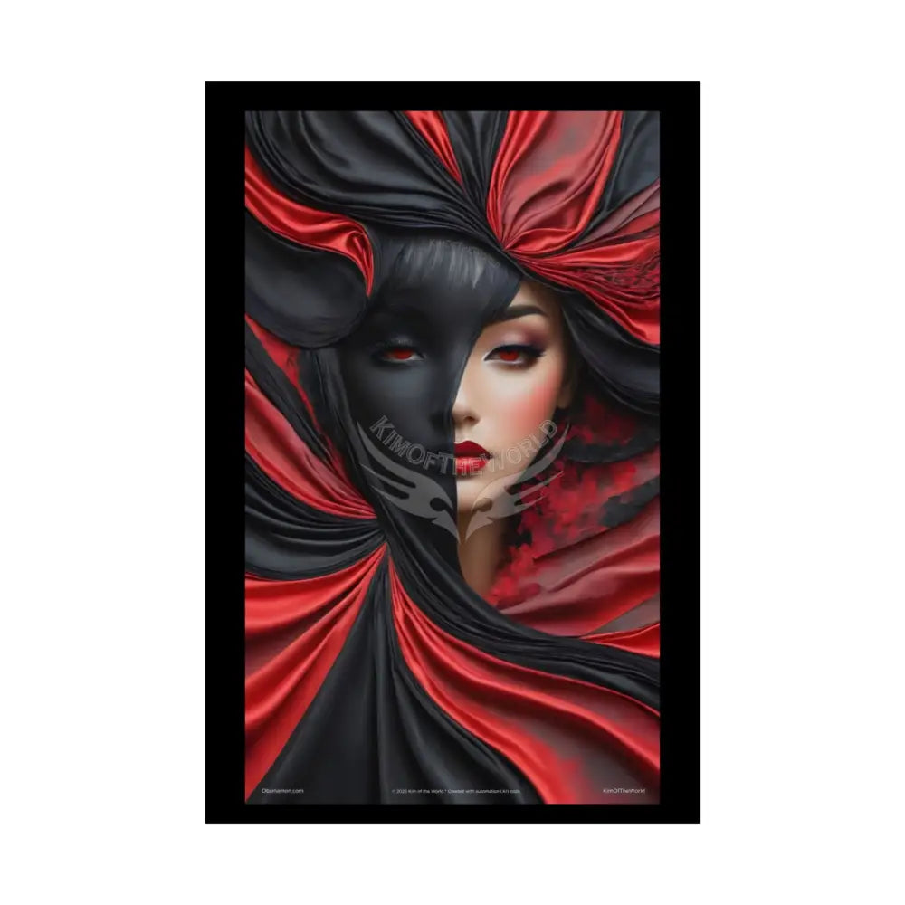 Gothic Satin Lady 3D Cover Art Poster — Black & Red Fashion Bedroom Prints (Rolled) 20″ x 30″ (Vertical) / Semi Glossy
