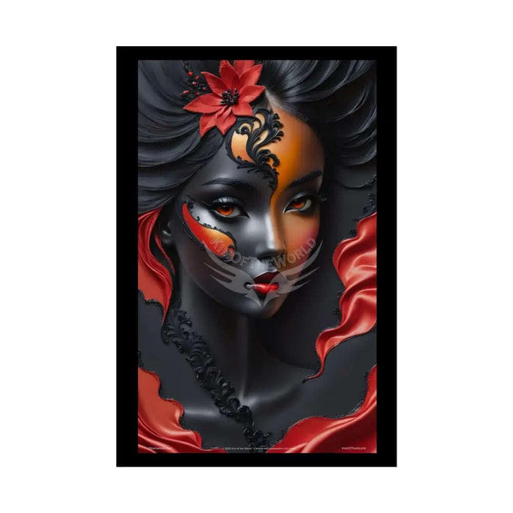 Gothic Satin Lady 3D Cover Art Poster — Black & Red Fashion Bedroom Prints (Rolled) 20″ x 30″ (Vertical) / Semi Glossy