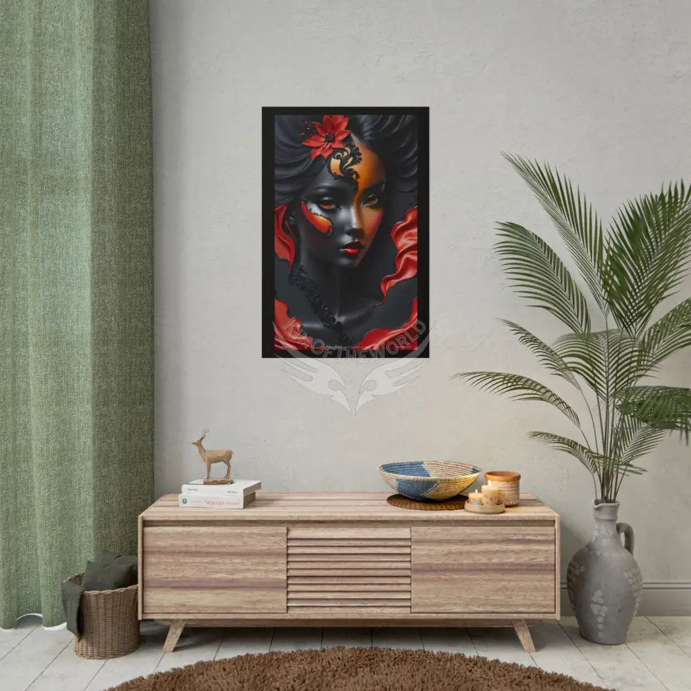 Gothic Satin Lady 3D Cover Art Poster — Black & Red Fashion Bedroom Prints (Rolled) Poster
