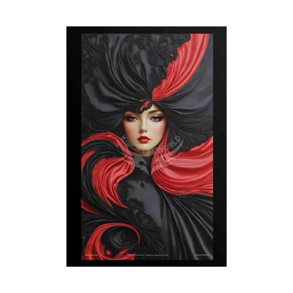 Gothic Satin Lady 3D Cover Art Poster — Black & Red Fashion Bedroom Prints (Rolled) 24’’ x 36’’ (Vertical) / Matte