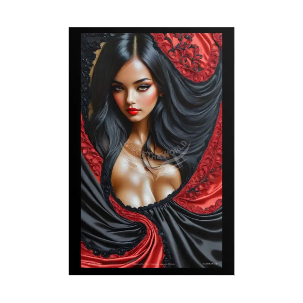Gothic Satin Lady 3D Cover Art Poster — Black & Red Fashion Bedroom Prints (Rolled) 24’’ x 36’’ (Vertical) / Matte